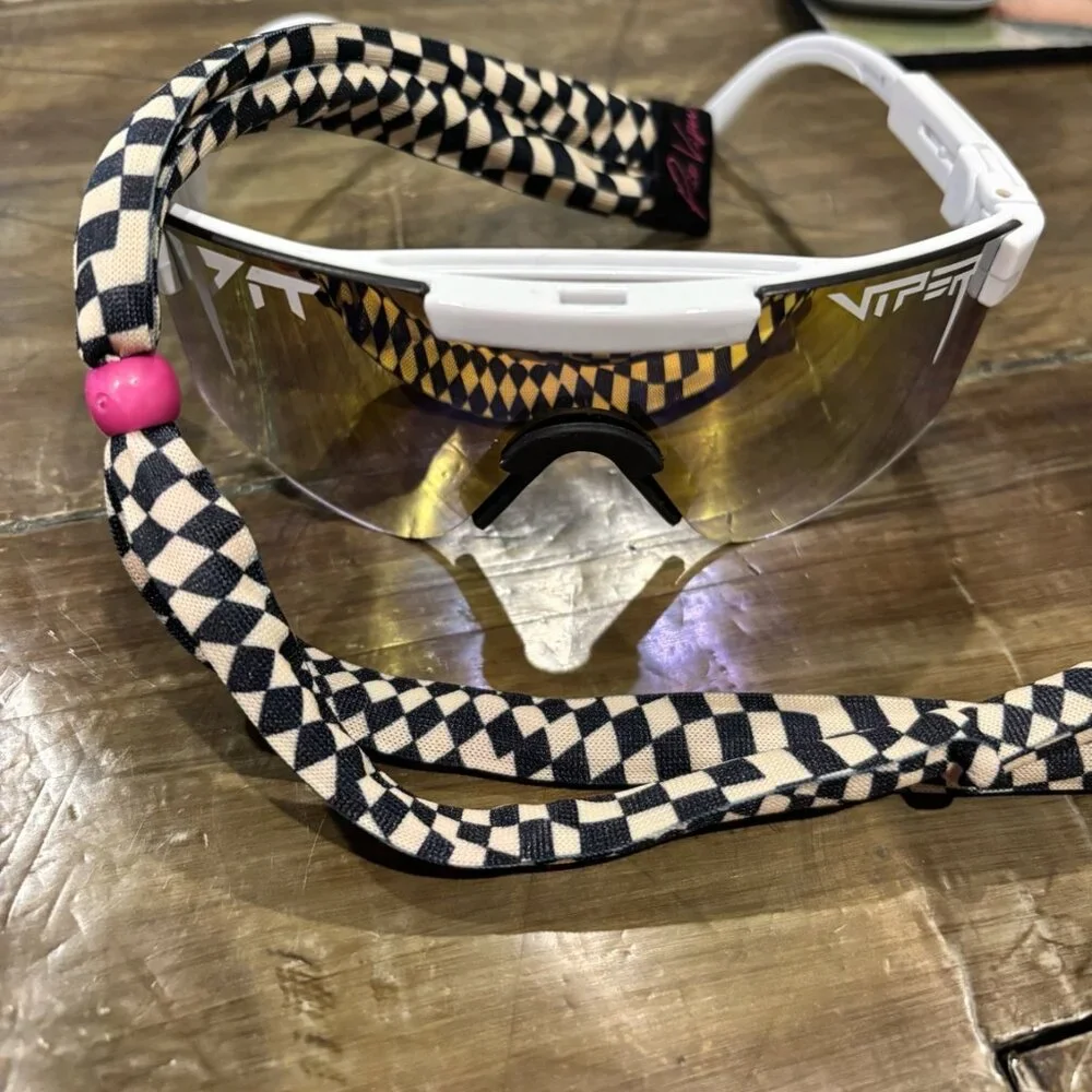 Pit Viper The Original 2.0 White Frame Shield Sunglasses – Checkered Strap Inclu